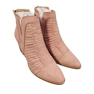 Beast Fashion Alina 16 Womens 11 Pink Suede Woven Block Heel Ankle Boots NWT